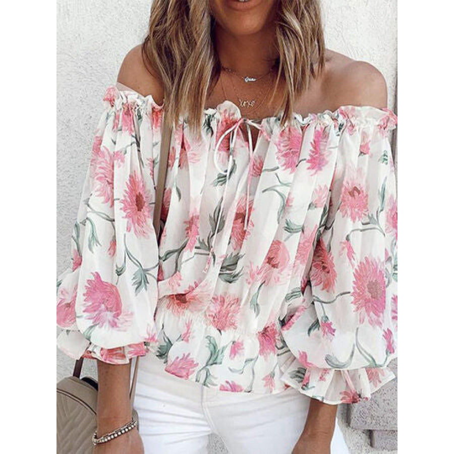 Floral Off - Shoulder Flounce Sleeve Blouse Apparel and Accessories