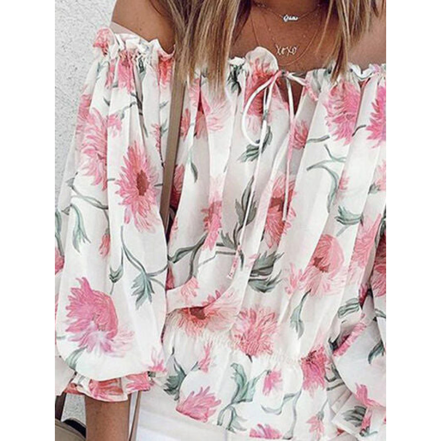 Floral Off - Shoulder Flounce Sleeve Blouse Apparel and Accessories