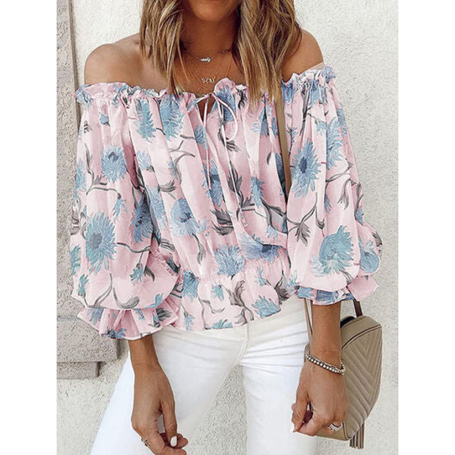 Floral Off - Shoulder Flounce Sleeve Blouse Apparel and Accessories