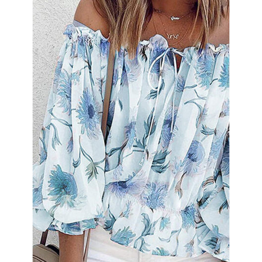 Floral Off - Shoulder Flounce Sleeve Blouse Apparel and Accessories