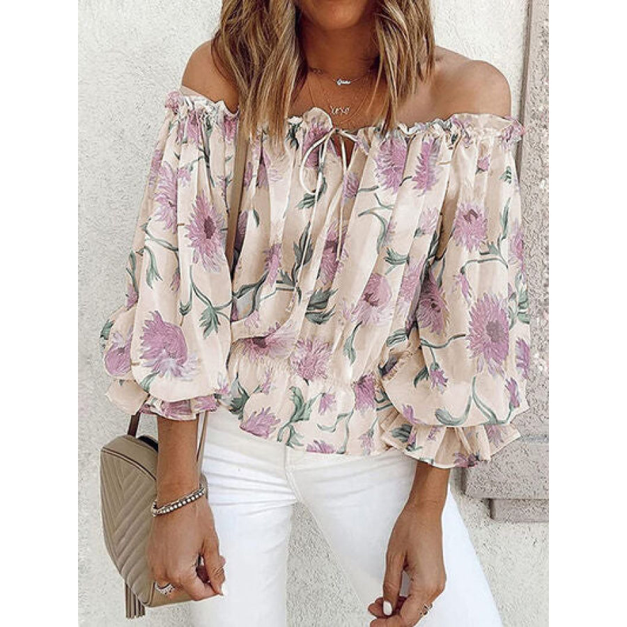 Floral Off - Shoulder Flounce Sleeve Blouse Apparel and Accessories