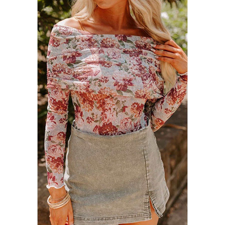 Floral Off-Shoulder Long Sleeve Bodysuit Apparel and Accessories