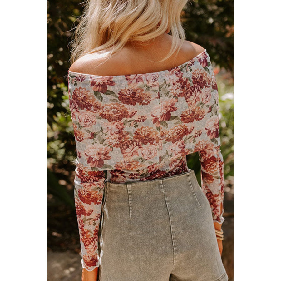 Floral Off-Shoulder Long Sleeve Bodysuit Apparel and Accessories