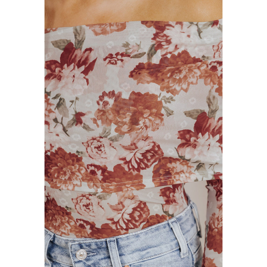 Floral Off-Shoulder Long Sleeve Bodysuit Apparel and Accessories