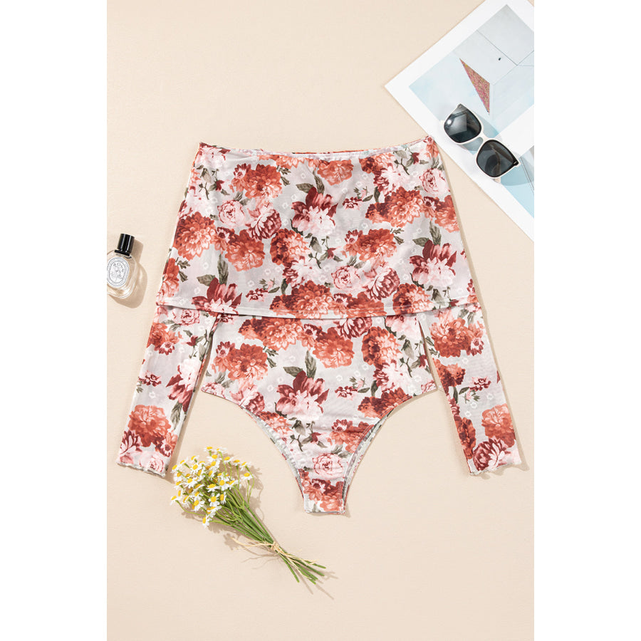 Floral Off-Shoulder Long Sleeve Bodysuit Apparel and Accessories