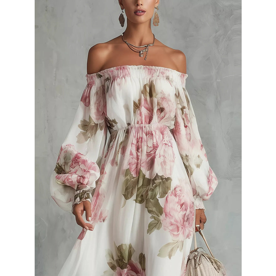 Floral Off Shoulder Maxi Dress Apparel and Accessories