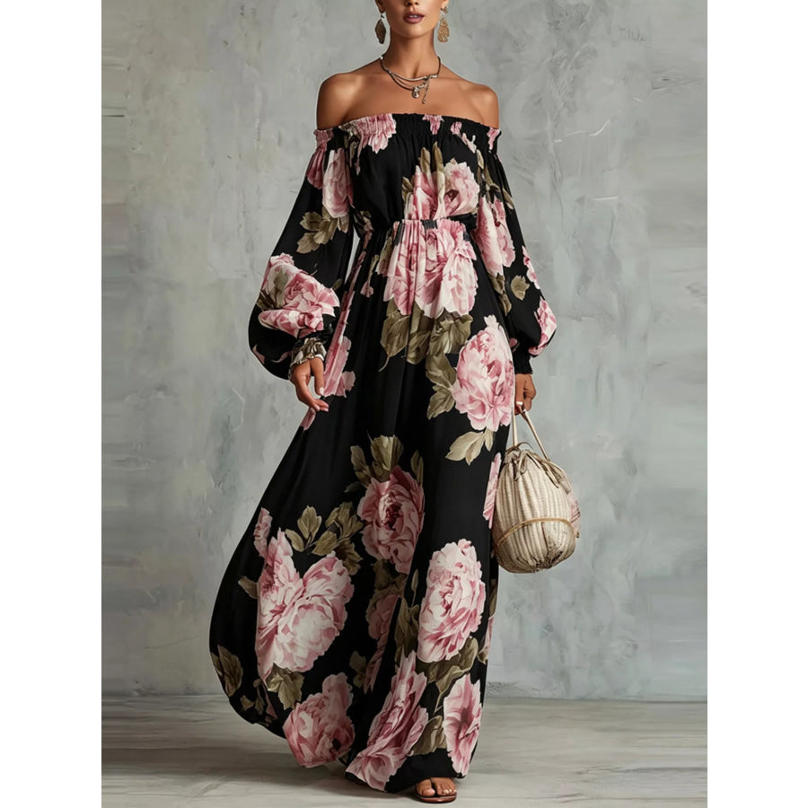 Floral Off Shoulder Maxi Dress Black / S Apparel and Accessories