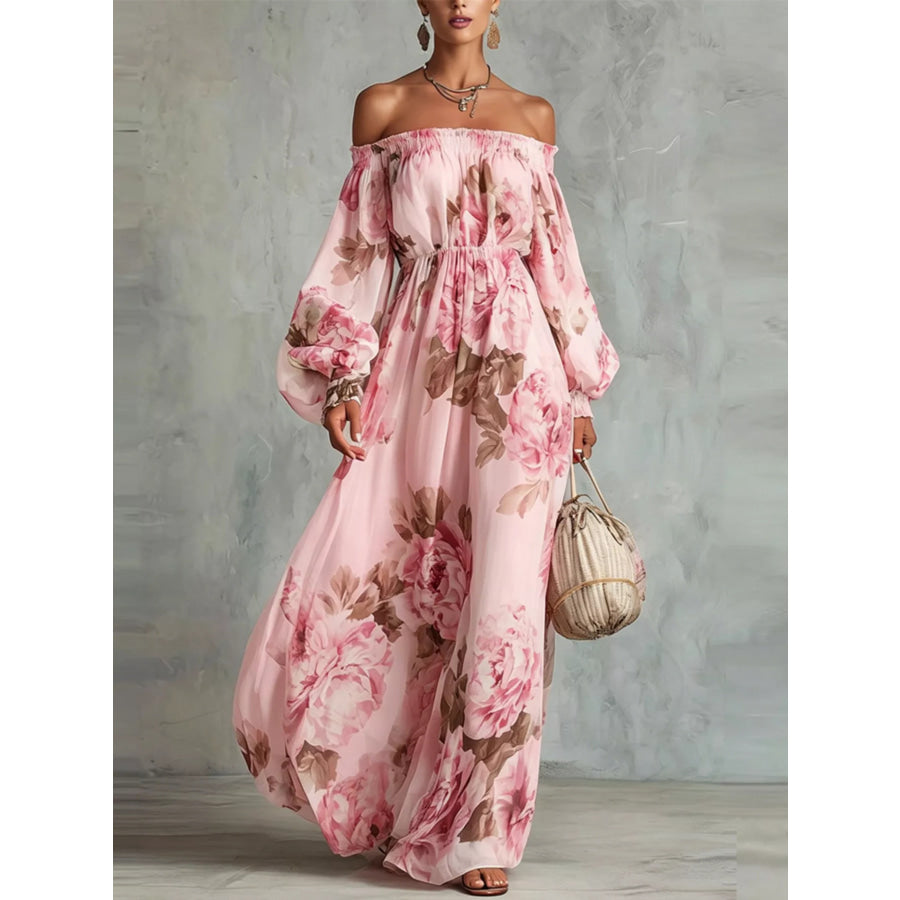 Floral Off Shoulder Maxi Dress Pink / S Apparel and Accessories