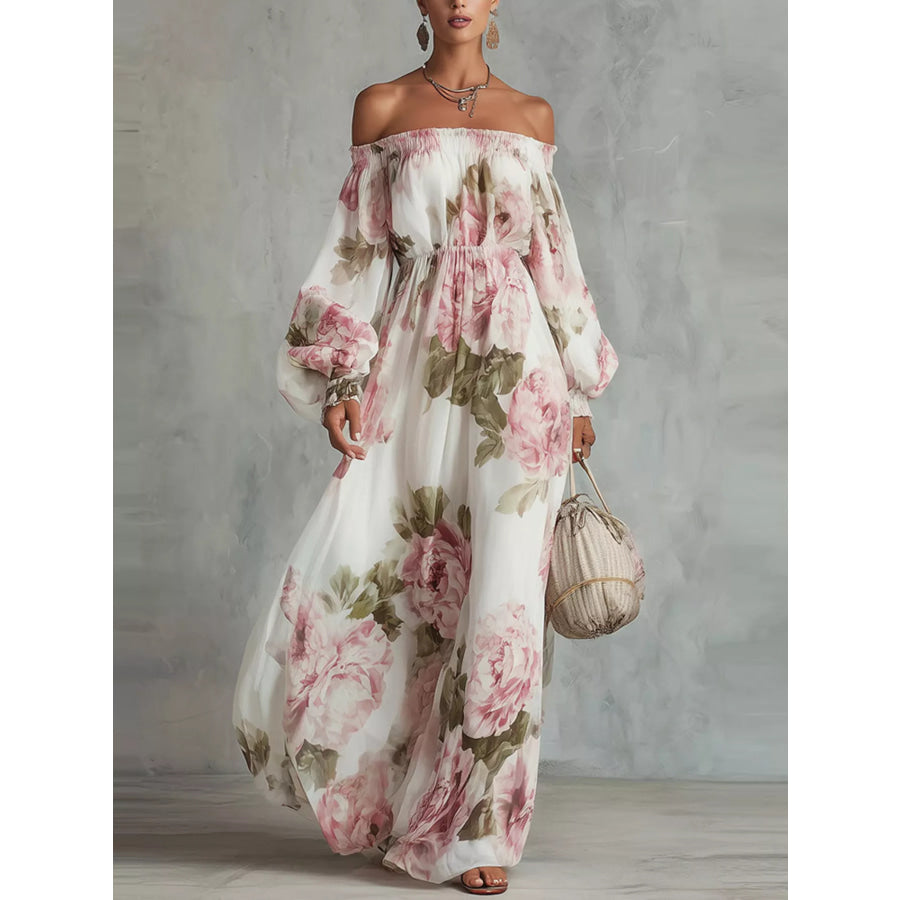 Floral Off Shoulder Maxi Dress White / S Apparel and Accessories
