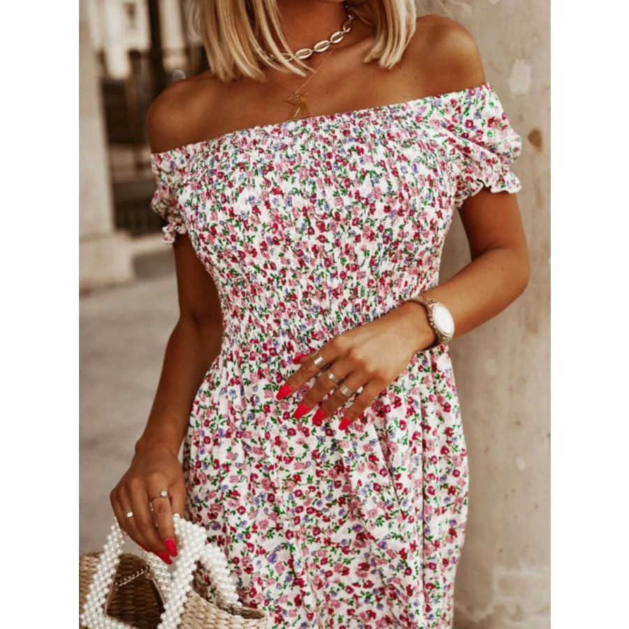 Floral Off Shoulder Midi Dress Apparel and Accessories