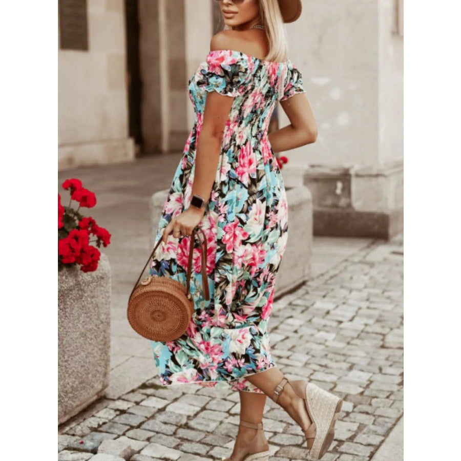 Floral Off Shoulder Midi Dress Apparel and Accessories
