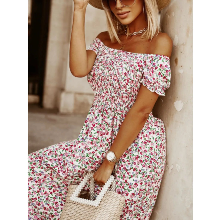 Floral Off Shoulder Midi Dress Apparel and Accessories