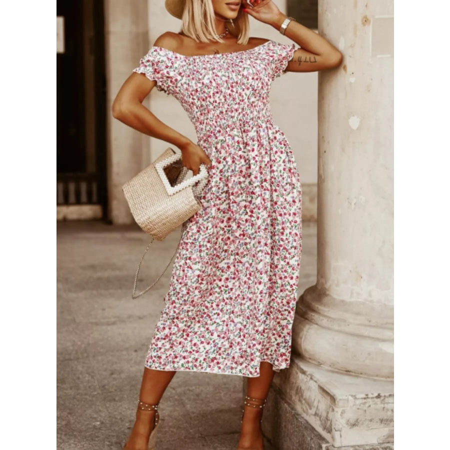 Floral Off Shoulder Midi Dress Apparel and Accessories