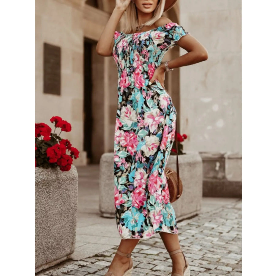 Floral Off Shoulder Midi Dress Apparel and Accessories
