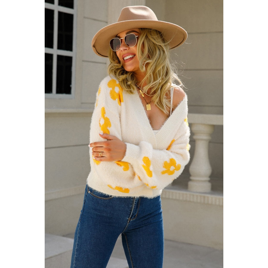 Floral Open Front Fuzzy Cardigan