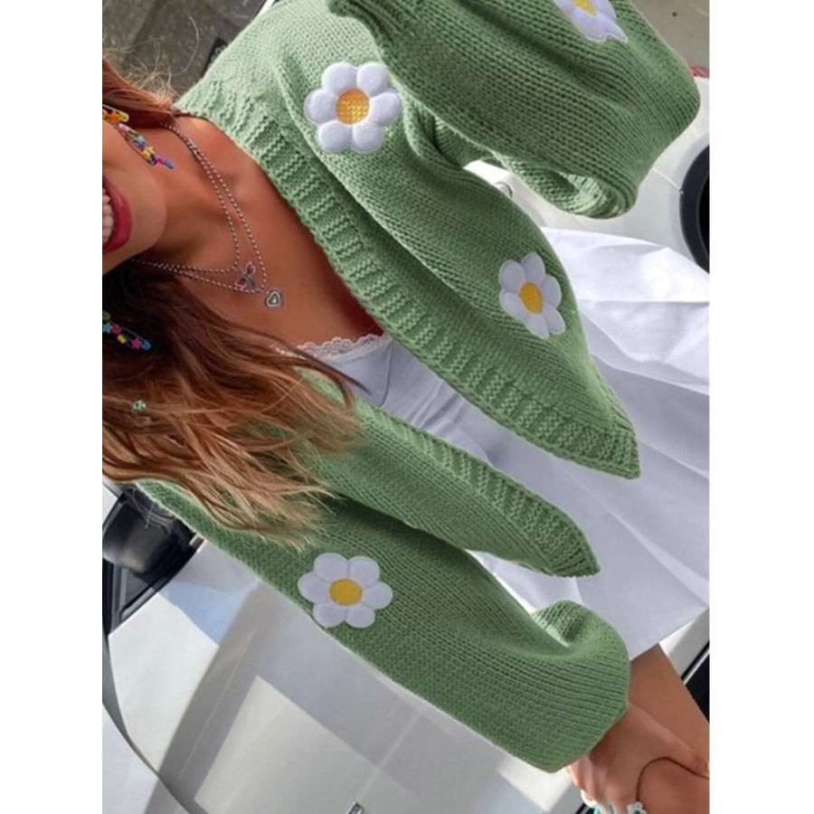 Floral Open Front Knit Cardigan Apparel and Accessories