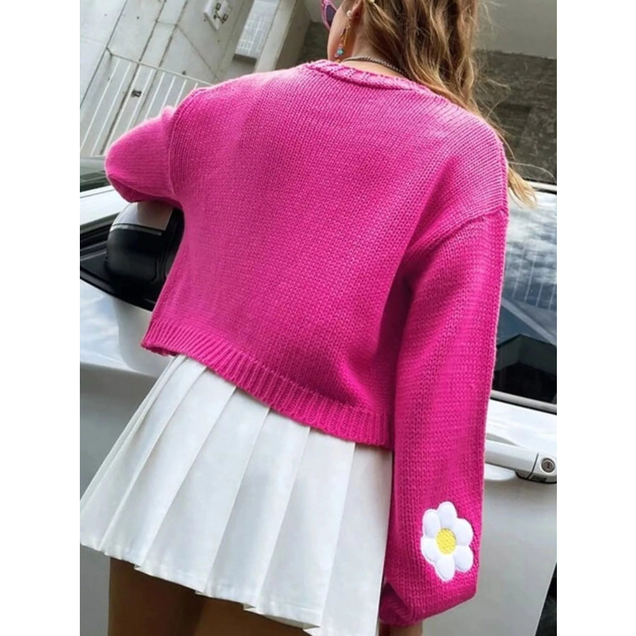 Floral Open Front Knit Cardigan Apparel and Accessories