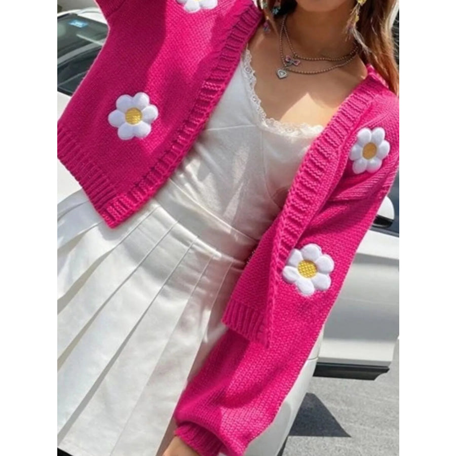 Floral Open Front Knit Cardigan Apparel and Accessories