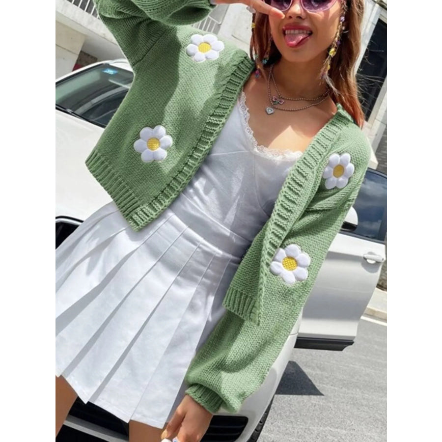 Floral Open Front Knit Cardigan Apparel and Accessories