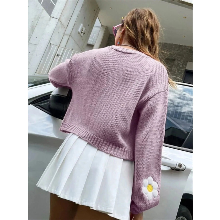 Floral Open Front Knit Cardigan Apparel and Accessories