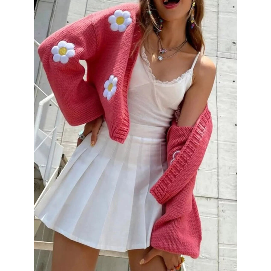 Floral Open Front Knit Cardigan Apparel and Accessories