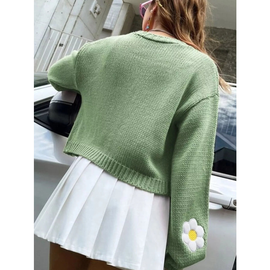 Floral Open Front Knit Cardigan Apparel and Accessories