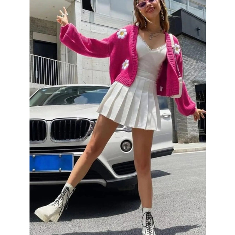 Floral Open Front Knit Cardigan Apparel and Accessories