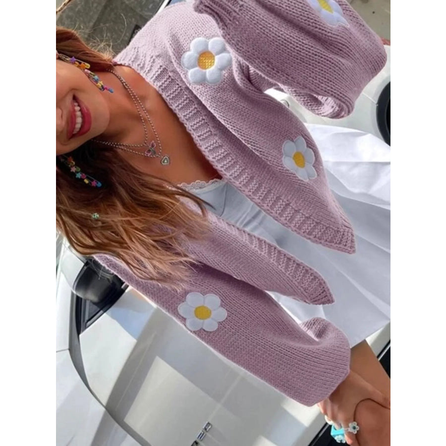 Floral Open Front Knit Cardigan Apparel and Accessories