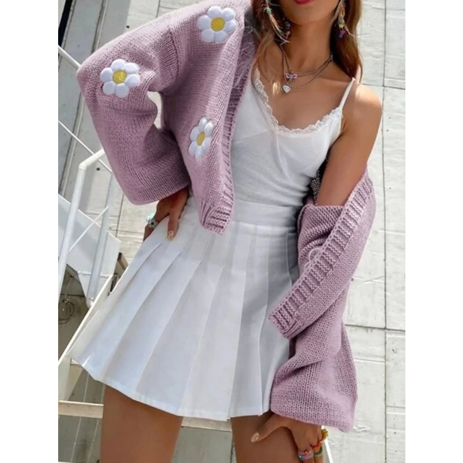 Floral Open Front Knit Cardigan Apparel and Accessories