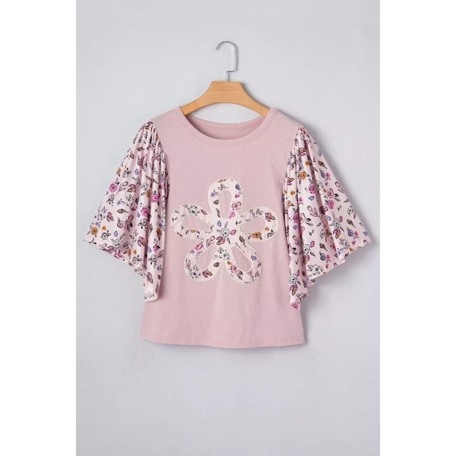 Floral Patchwork Bell Sleeve Blouse Apparel and Accessories