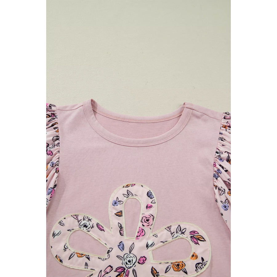 Floral Patchwork Bell Sleeve Blouse Apparel and Accessories