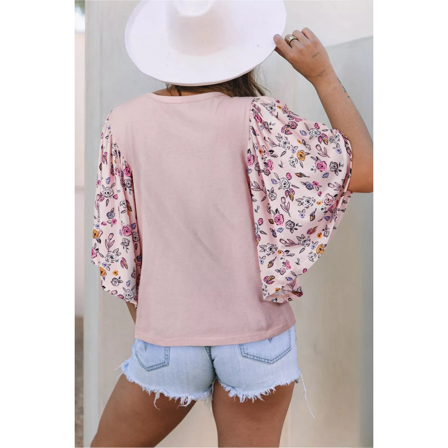 Floral Patchwork Bell Sleeve Blouse Apparel and Accessories