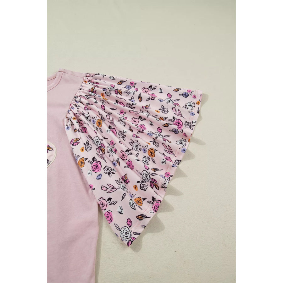 Floral Patchwork Bell Sleeve Blouse Apparel and Accessories