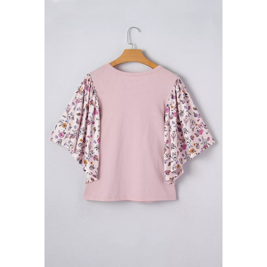Floral Patchwork Bell Sleeve Blouse Apparel and Accessories