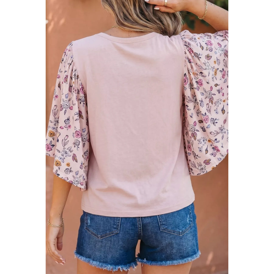 Floral Patchwork Bell Sleeve Blouse Apparel and Accessories