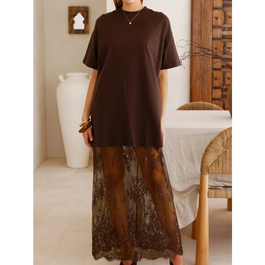 Floral Patchwork Short Sleeve T Shirt Loose Dress Apparel and Accessories