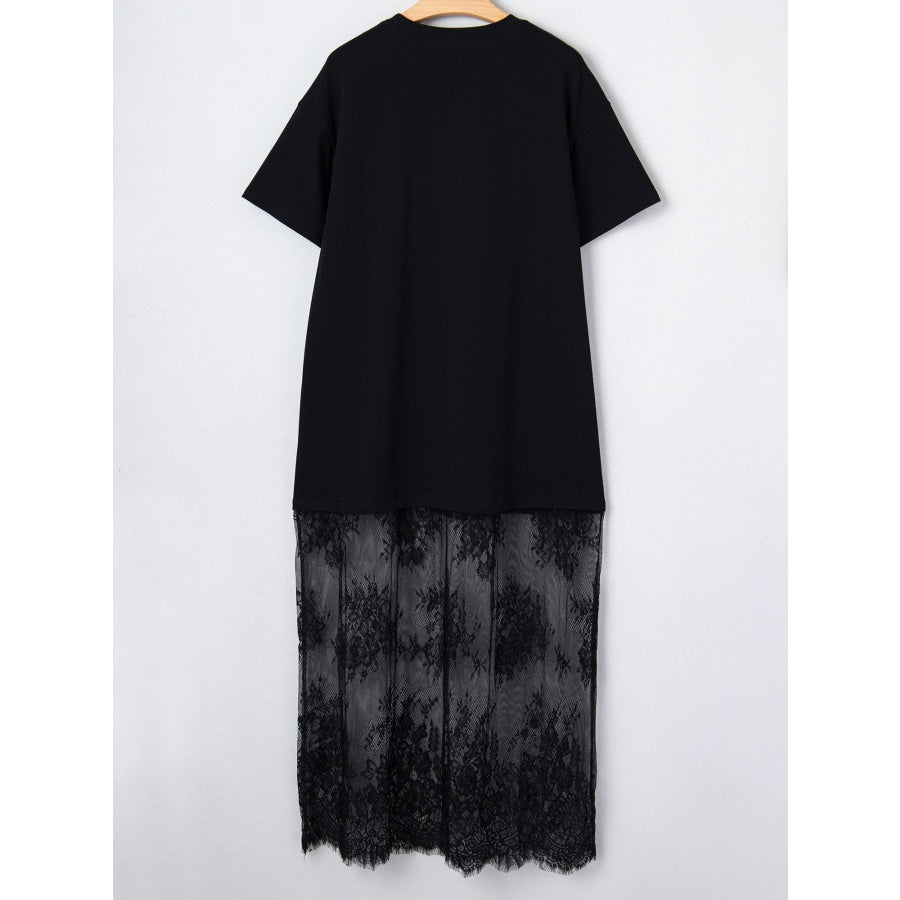 Floral Patchwork Short Sleeve T Shirt Loose Dress Apparel and Accessories