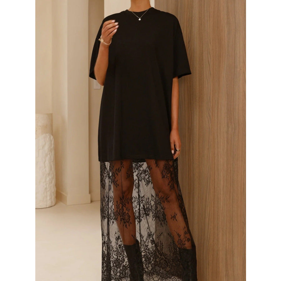 Floral Patchwork Short Sleeve T Shirt Loose Dress Apparel and Accessories