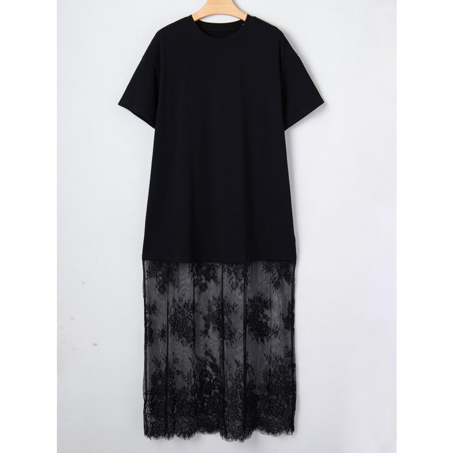 Floral Patchwork Short Sleeve T Shirt Loose Dress Apparel and Accessories