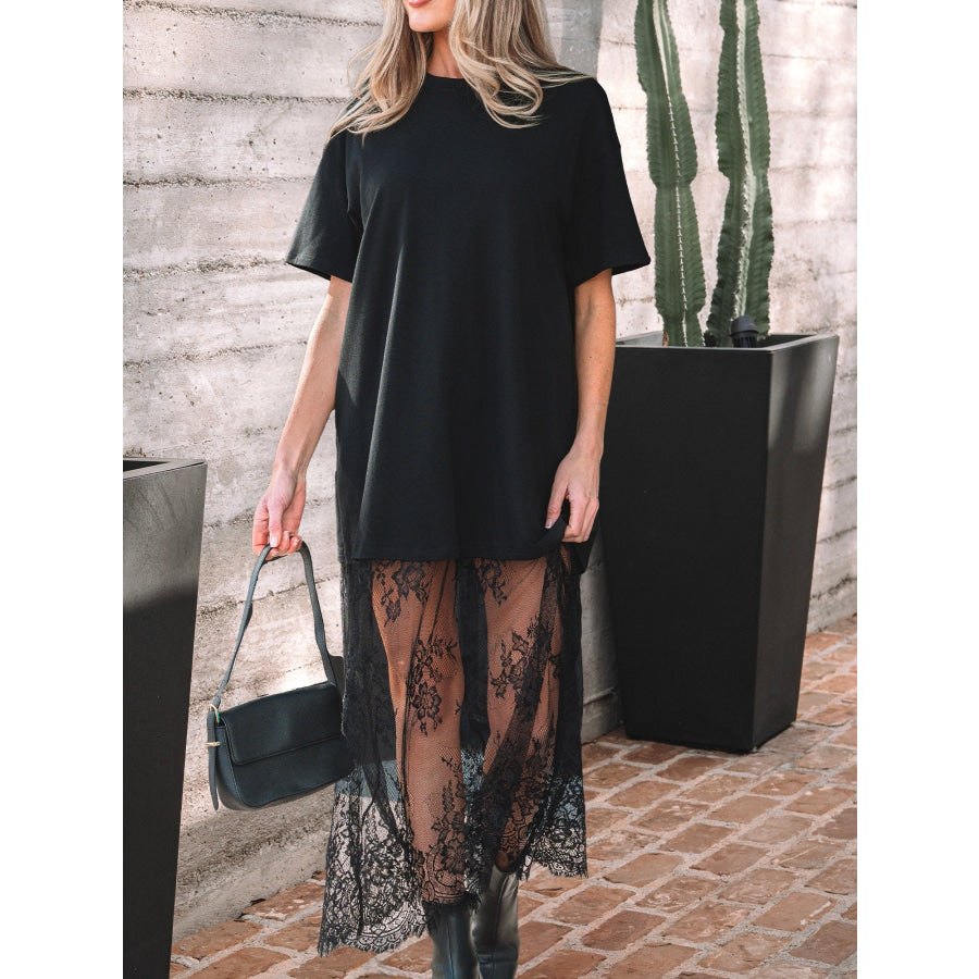 Floral Patchwork Short Sleeve T Shirt Loose Dress Apparel and Accessories