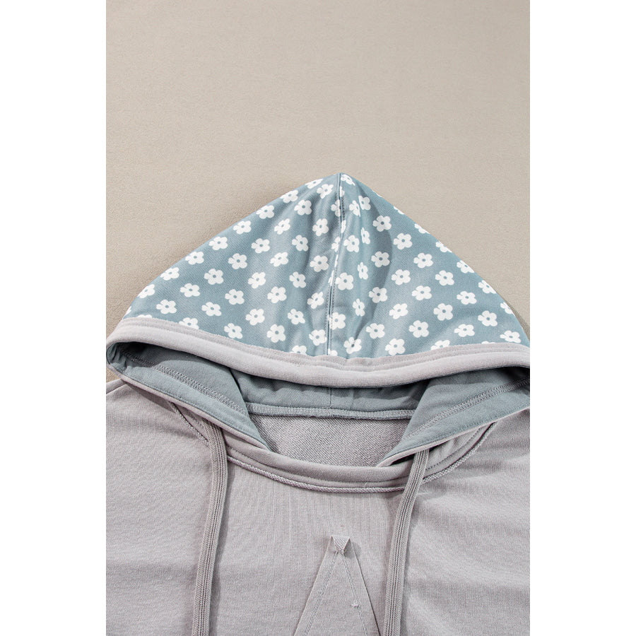 Floral Patchwork Star Pattern Drawstring Hoodie Apparel and Accessories