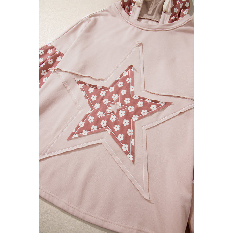 Floral Patchwork Star Pattern Drawstring Hoodie Apparel and Accessories