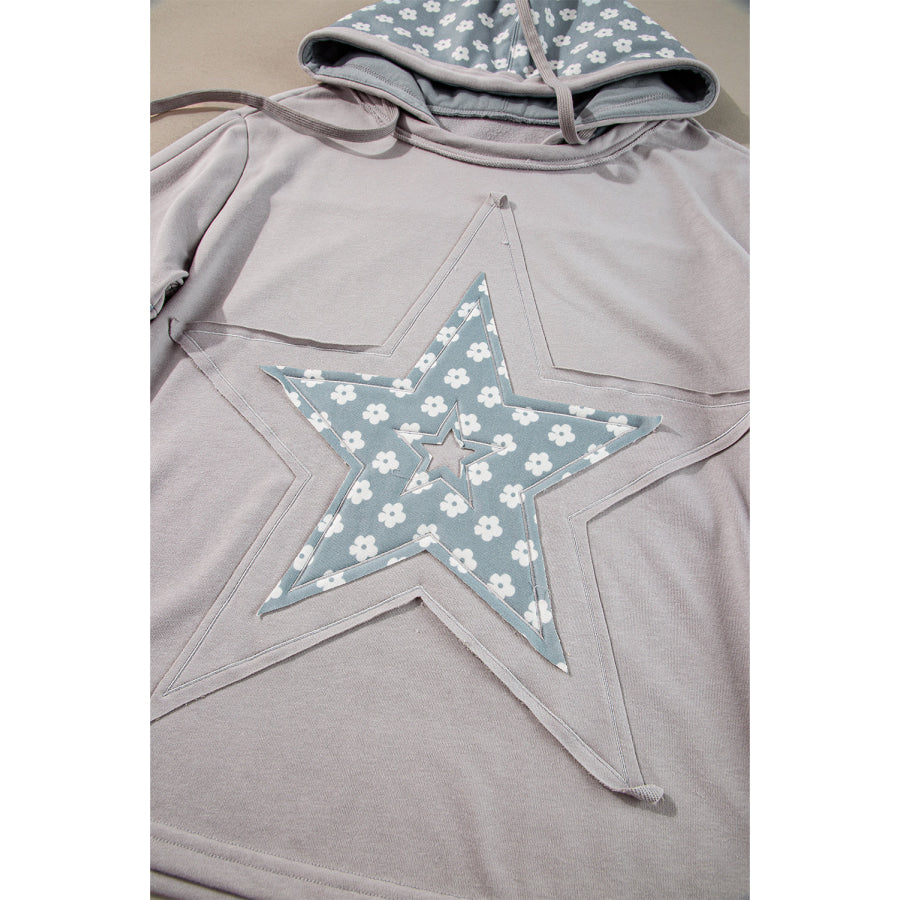 Floral Patchwork Star Pattern Drawstring Hoodie Apparel and Accessories