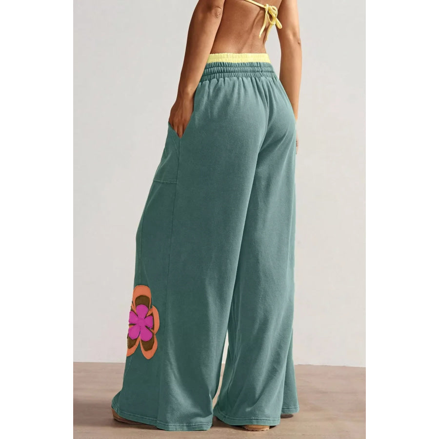 Floral Patchwork Wide Leg Pants Apparel and Accessories