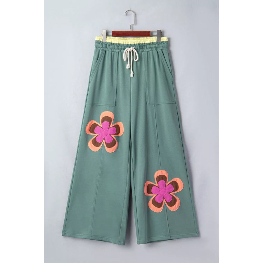 Floral Patchwork Wide Leg Pants Apparel and Accessories