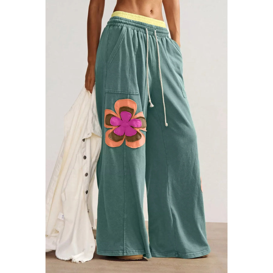 Floral Patchwork Wide Leg Pants Apparel and Accessories