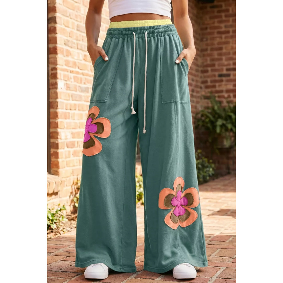 Floral Patchwork Wide Leg Pants Apparel and Accessories