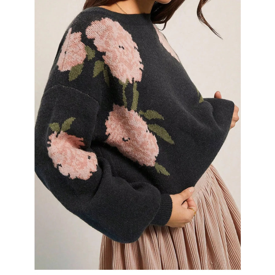 Floral Pattern Dropped Shoulder Sweater Apparel and Accessories