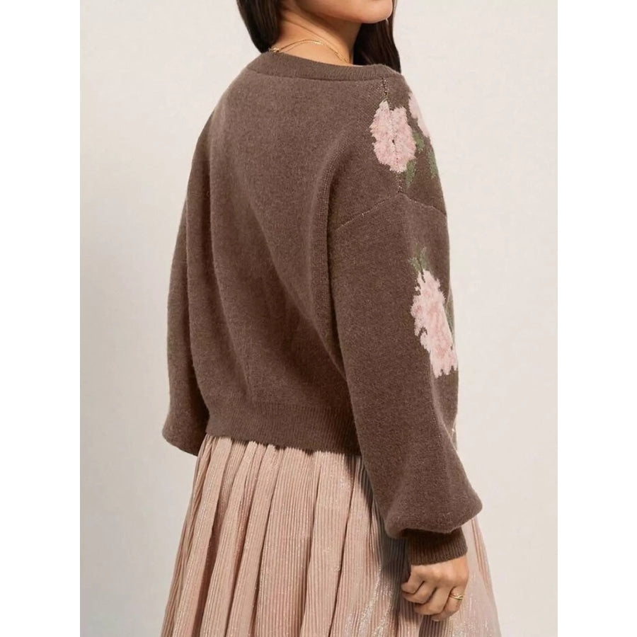 Floral Pattern Dropped Shoulder Sweater Apparel and Accessories