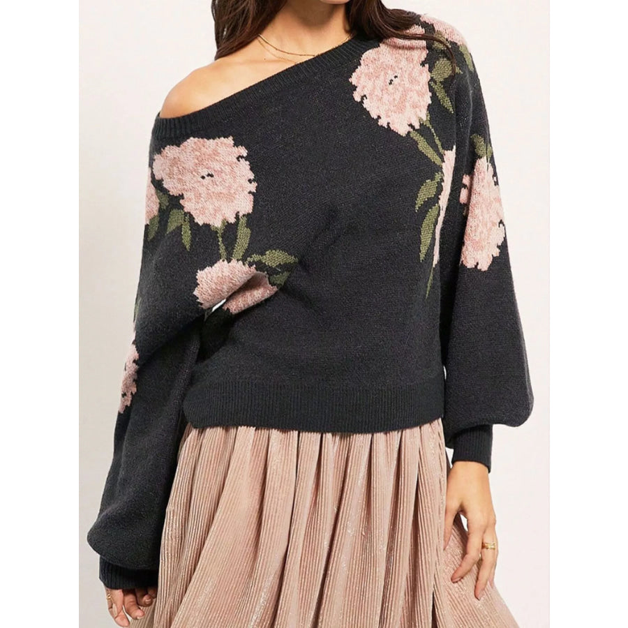 Floral Pattern Dropped Shoulder Sweater Apparel and Accessories